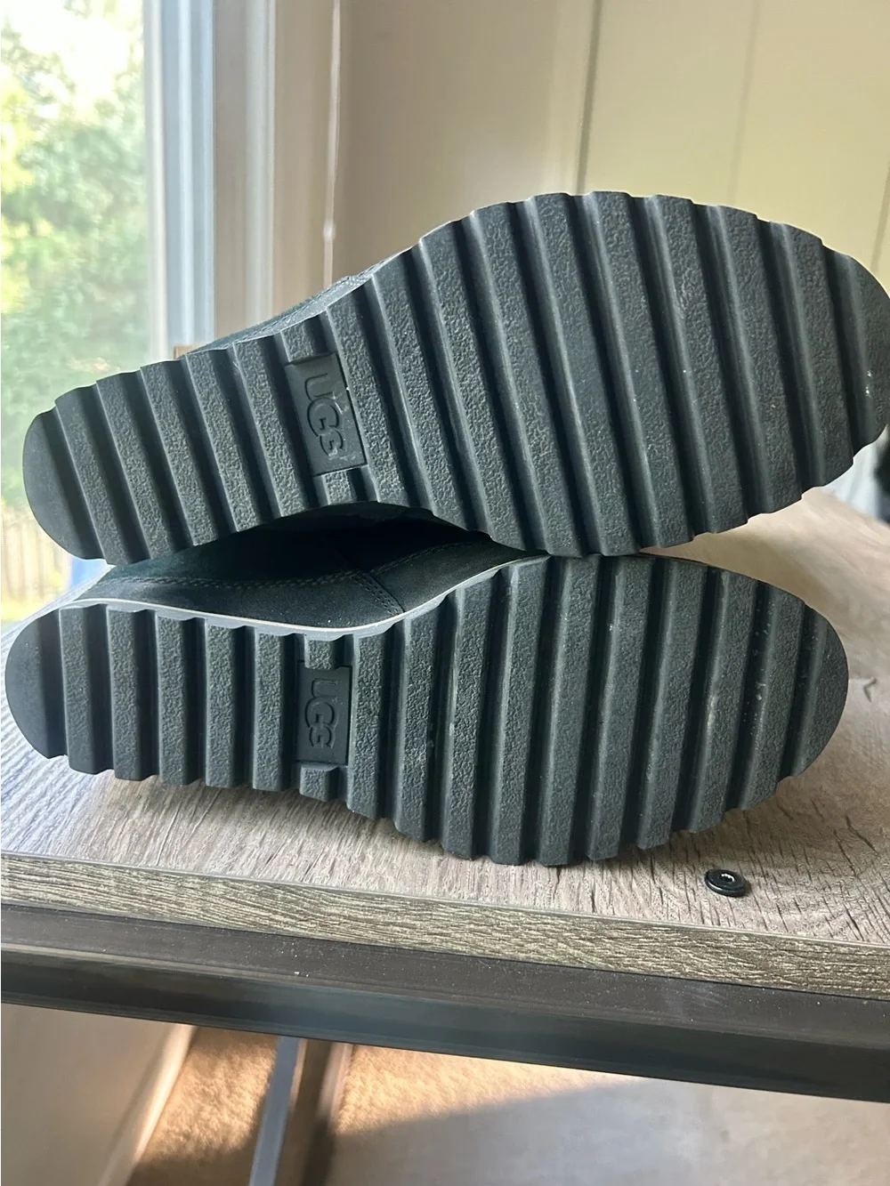 UGG Mavella Black Suede Shearling Wedge Ankle Boot.  Sz 9.